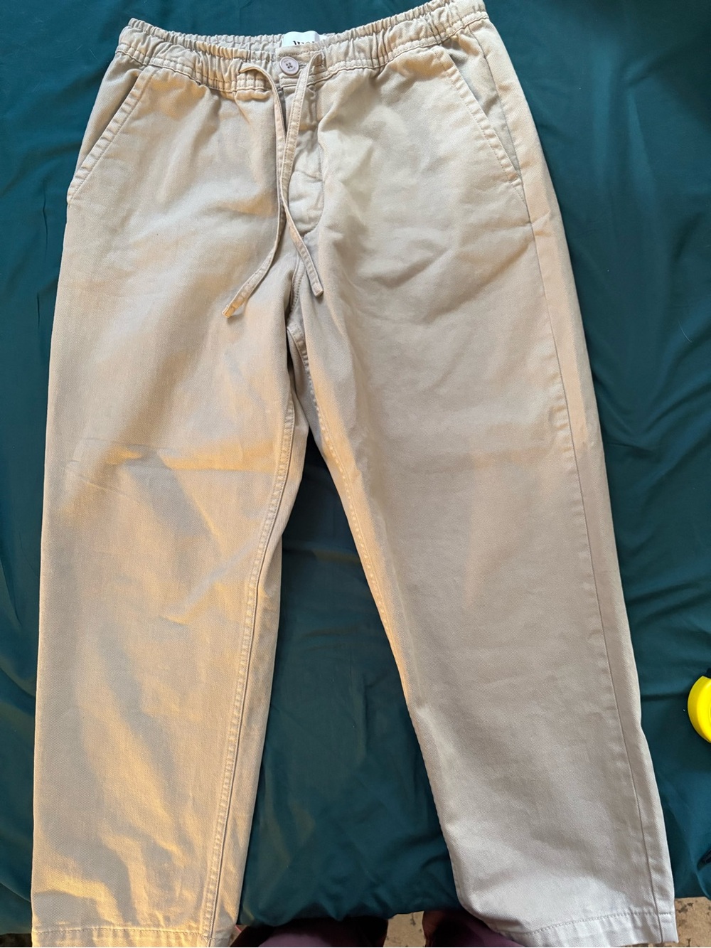 Wax London Men’s  Tapered Mid Rise Twill Khaki Drawstring Chinos Size 34 EUC